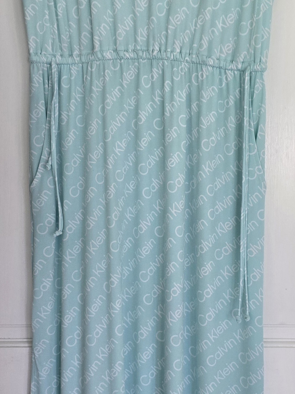 Calvin Klein Aqua Logo Maxi Dress with Drawstring Waist